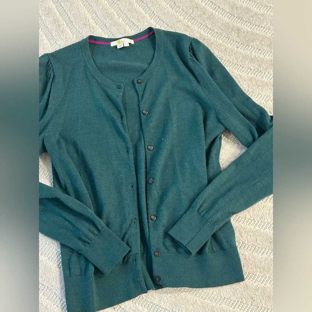 Boden 100% Wool Green Sweater Button Down Cardigan - Size 10 - Picture 2 of 14